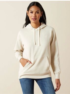 New Ariat Oatmeal Heather Fleece Hoodie Size Medium
